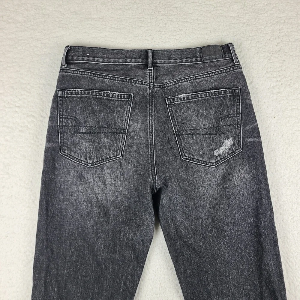 American‎ Eagle Jeans Womens 8 Black Sage 90s Boyfriend Distress Dark Wash EC